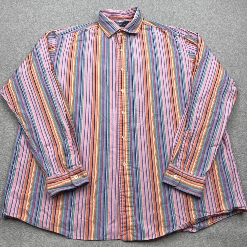 Polo Ralph Lauren Westerton Shirt Mens XL Multicolor Striped Button Front Cotton